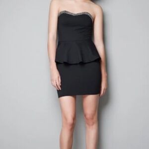 Zara Holiday Black Sweetheart Mini Dress beading detail